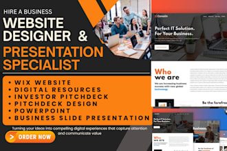 design redesign wix business website, investor pitch deck, pitch decks, ppt