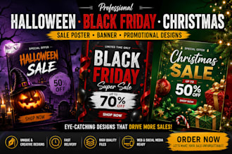 design halloween black friday christmas sale poster banner promotional designs