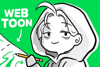 draw webtoon comic pages and panels in anime manga style