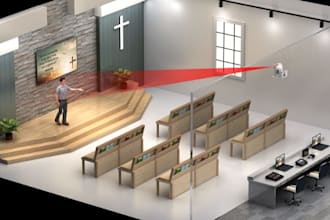 create a modern church interior, worship space sanctuary and stage design