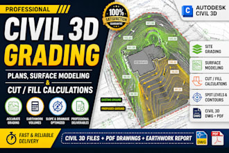 create civil 3d grading plans, surface models and cut fill calculations