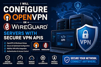 configure openvpn or wireguard servers setup vpn server, linux server, vpn apis