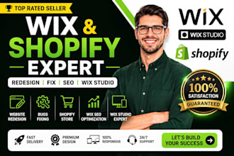 build design shopify wix website, redesign shopify store, fix update wix website