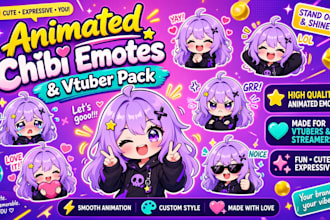 custom twitch emotes, animated emotes, cute emotes, chibi emotes, vtuber, gif
