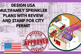 design usa multifamily sprinkler plans with review and stamp for city permit