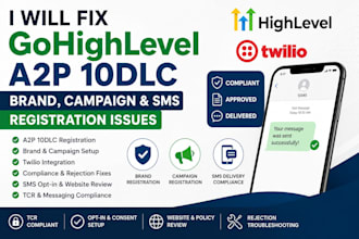 fix gohighlevel a2p 10dlc brand, ghl a2p 10dlc campaign and ghl a2p registration