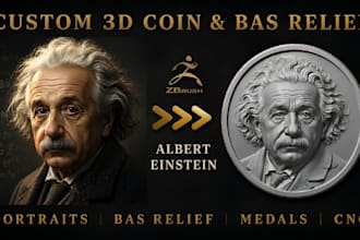 sculpt custom 3d bas relief coin portrait from your photo for cnc 3d printing