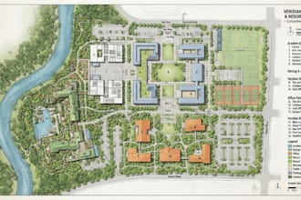 design school, college, campus, office, resort, site plan and architectural maps