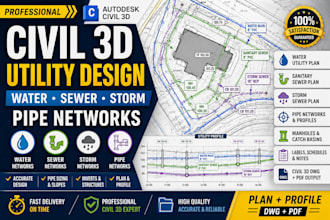design water, sewer, storm utility plans and pipe networks in civil 3d