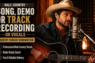 be your country vocalist for male rock pop song  vocal track recording and demo