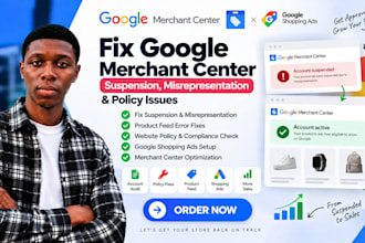 fix google merchant center suspension, misrepresentation, policy issues, and ads