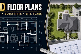 redraw 2d floor plan, autocad blueprint, landscape and site plan for real estate