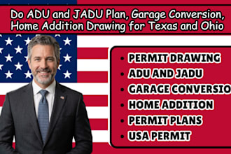 do adu and jadu plan, garage conversion, home addition drawing in texas and ohio