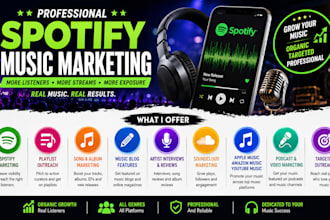 promote your music on spotify with organic music promotion, playlist marketing