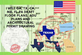 ga, tx, ca, ma, fl, pa draft floor plans, adu plans and architectural perm