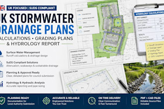 uk stormwater drainage plan, calculations, grading plans and hydrology report