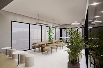 render 3d padel court lobby,eatery,minimalist interior,chic lounge,office design