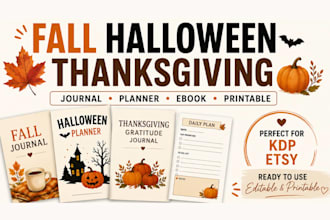 design fall halloween thanksgiving journal planner ebook printable KDP esty svg