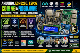 do arduino, esp8266, esp32 s3 coding, programming, raspberry pi, python, lorawan