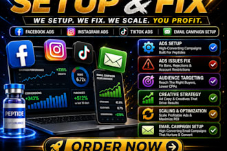 fix peptide ad issues, run social media ads and email campaigns
