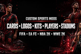 create custom card, logo, kits, players, stadium for FIFA, ea fc, nba, wwe