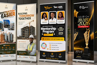 design retractable, backdrop, step and repeat banner and roll ups in 3 hrs