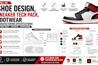 do shoe design, sneaker tech pack and footwear manufacturing specifications