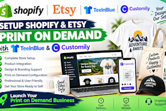 setup shopify etsy print on demand with  teeinblue and customily