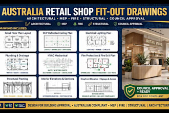 do australia retail shop fit out architectural mep fire structural permit plan