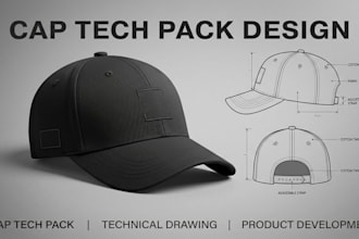 design custom cap tech pack with technical drawings and production specs