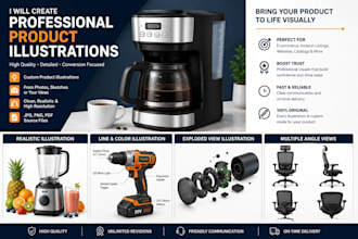 create product line art vector illustration and detailed 2d product drawings