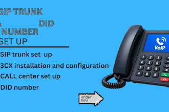 set up sip trunk, did numbers, IVR, and call center for inbound outbound