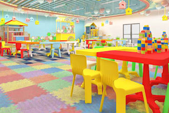 render3d children restaurant,cgi indoor playground,play space layout,walkthrough