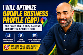 optimize google my business profile gbp, gmb SEO,  3 pack, reinstate suspend gmb