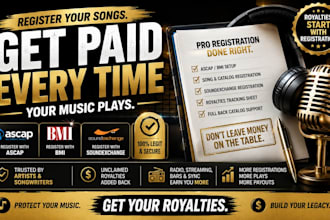 register your music catalog with ascap bmi and soundexchange for royalties