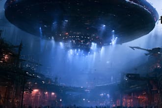 create cinematic space art and sci fi environment illustration