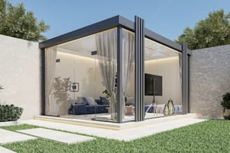 design luxury gazebo,3d garden room modular, outdoor living pod,navy sofa indoor