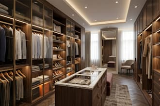 do and render walk in closet, millwork cabinet and wardrobe 2d floor, 3d model