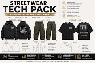 create a streetwear tech pack for sample development and production