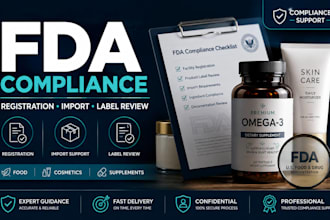 handle fda registration, import permits and label review for food and cosmetics