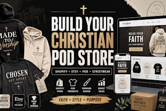 build shopify modern christian streetwear hoodies t shirt pod etsy website