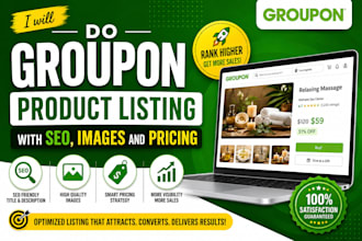 create and optimize groupon product listing with SEO images and pricing