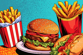 draw a illustration of food pop art