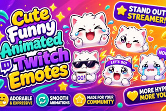 draw animated twitch gif emotes reaction pack cute funny streamer kick emotes