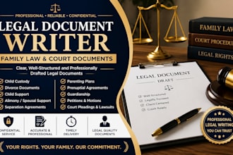 prepare family law legal documents about child custody and divorce settlements
