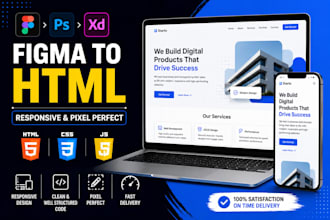 convert figma, PSD or xd to responsive HTML CSS website