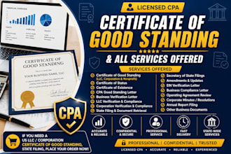 provide a certificate of good standing for llc or corporation as a US CPA