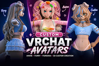 edit or create custom vrchat avatar, 3d anime, nsfw avatar, fursona furry avatar