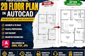 draw professional 2d floor plan in autocad from sketch pdf image or blueprint