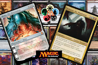 design custom card game illustration for tcg, mtg edh commander, pokemon mtg tok